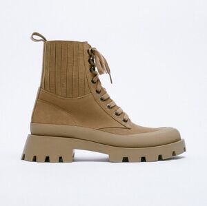 Zara Lug Sole Laced Leather Ankle Boots 37